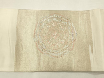 平和屋着物◎九寸名古屋帯　鏡裏花文　金銀糸　引箔　正絹　逸品　CABA3849qe