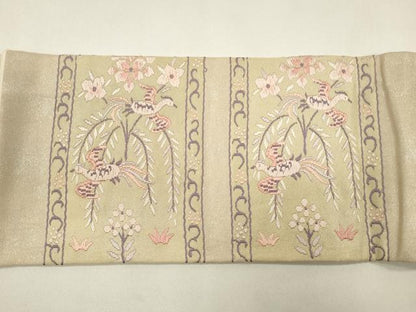 平和屋着物◎九寸名古屋帯 唐織 鳳凰文 銀糸 引箔 正絹 逸品 CABA3850qe