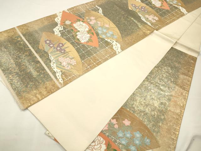 平和屋着物◎西陣　服部織物謹製　六通柄袋帯　唐織　地紙草花文　こはく錦　手工芸　金銀糸　引箔　正絹　逸品　CABA3860qe