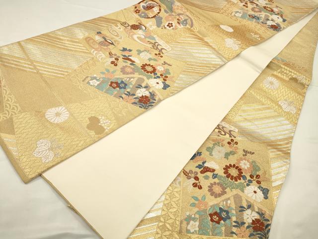 平和屋着物◎六通柄袋帯　唐織　色紙鴛鴦花文　金銀糸　正絹　逸品　CABA3861qv