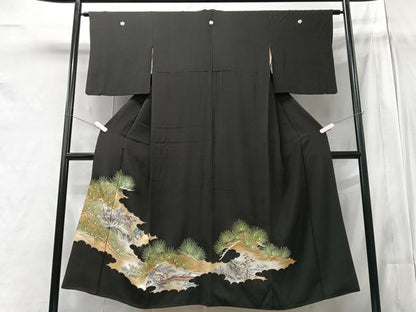 平和屋着物■豪華黒留袖 刺繍 風景枝松文 正絹 逸品 CABA4030xe