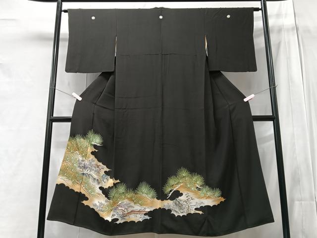 平和屋着物■豪華黒留袖 刺繍 風景枝松文 正絹 逸品 CABA4030xe