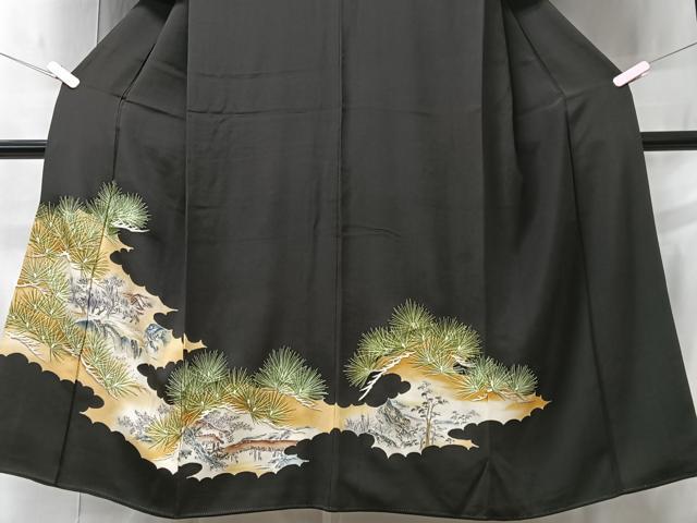 平和屋着物■豪華黒留袖 刺繍 風景枝松文 正絹 逸品 CABA4030xe