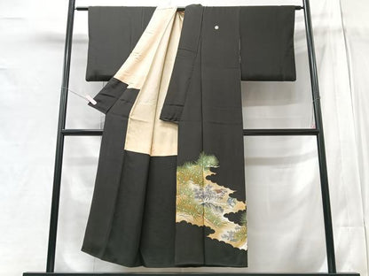 平和屋着物■豪華黒留袖 刺繍 風景枝松文 正絹 逸品 CABA4030xe