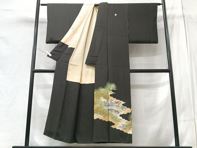 平和屋着物■豪華黒留袖 刺繍 風景枝松文 正絹 逸品 CABA4030xe