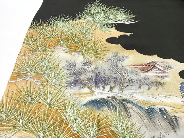 平和屋着物■豪華黒留袖 刺繍 風景枝松文 正絹 逸品 CABA4030xe