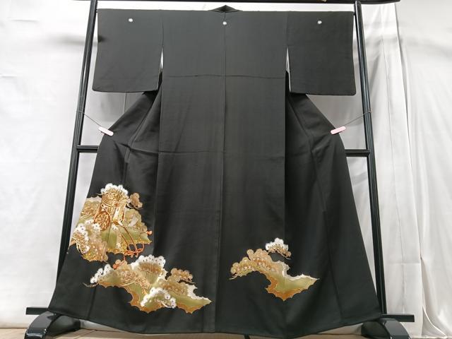 平和屋着物■豪華黒留袖　駒刺繍　御所車吉祥花文　金銀彩　正絹　逸品　CABA4160xe