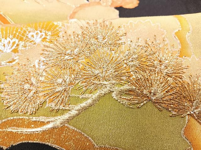 平和屋着物■豪華黒留袖　駒刺繍　御所車吉祥花文　金銀彩　正絹　逸品　CABA4160xe