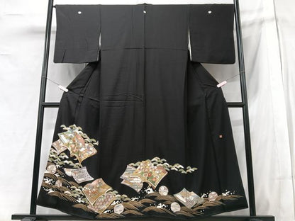 平和屋着物■豪華黒留袖　作家物　冊子吉祥花文　松竹梅　金彩　正絹　逸品　CABF5185xe