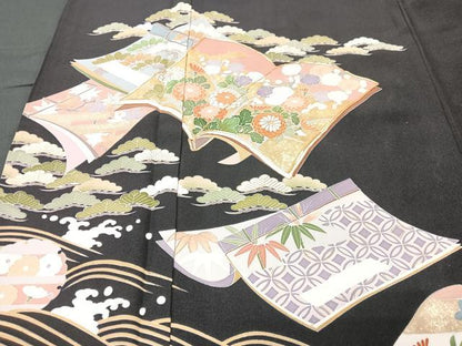 平和屋着物■豪華黒留袖　作家物　冊子吉祥花文　松竹梅　金彩　正絹　逸品　CABF5185xe