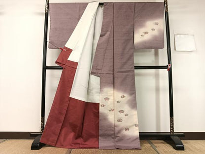 平和屋着物●訪問着　紬地　手描き　地紙花文　正絹　逸品　CABA4410vp