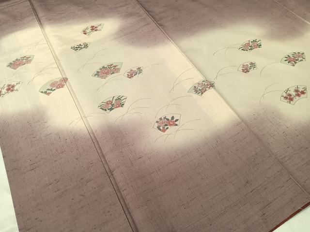 平和屋着物●訪問着　紬地　手描き　地紙花文　正絹　逸品　CABA4410vp