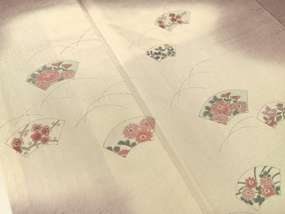 平和屋着物●訪問着　紬地　手描き　地紙花文　正絹　逸品　CABA4410vp