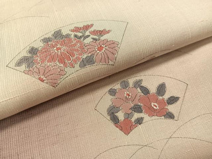 平和屋着物●訪問着　紬地　手描き　地紙花文　正絹　逸品　CABA4410vp