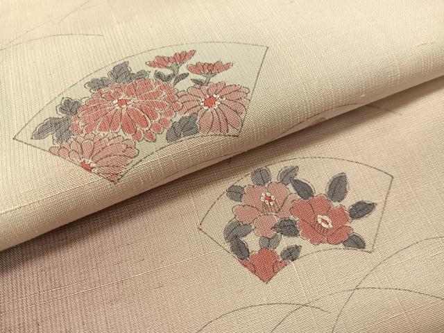 平和屋着物●訪問着　紬地　手描き　地紙花文　正絹　逸品　CABA4410vp