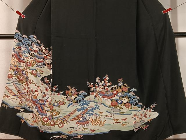 平和屋着物■豪華黒留袖 友禅 御所解文 正絹 逸品 CABA4469vp