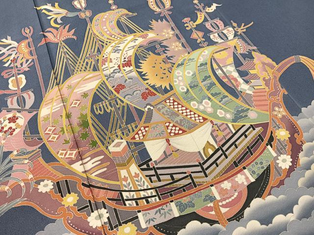 平和屋着物●本加賀友禅作家　東藤岳　色留袖　宝船　正絹　逸品　CABA4639vp
