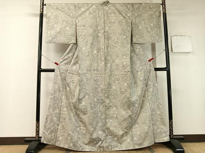 平和屋着物●本場大島紬　白大島　9マルキ　風景花文　正絹　逸品　CABA4641vp