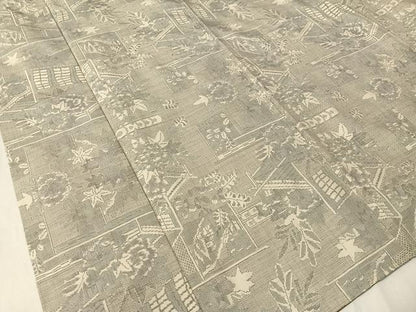 平和屋着物●本場大島紬　白大島　9マルキ　風景花文　正絹　逸品　CABA4641vp