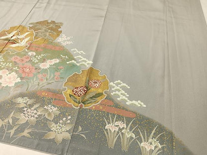 平和屋着物●豪華色留袖　駒刺繍　雪輪花鳥文　暈し染め　正絹　逸品　CABA4645vp