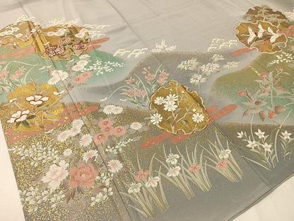 平和屋着物●豪華色留袖　駒刺繍　雪輪花鳥文　暈し染め　正絹　逸品　CABA4645vp