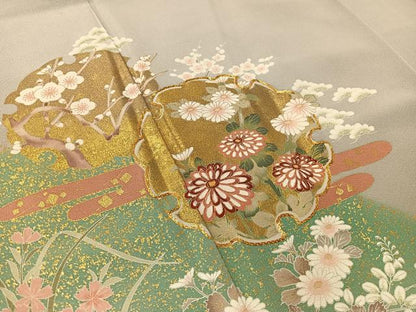 平和屋着物●豪華色留袖　駒刺繍　雪輪花鳥文　暈し染め　正絹　逸品　CABA4645vp