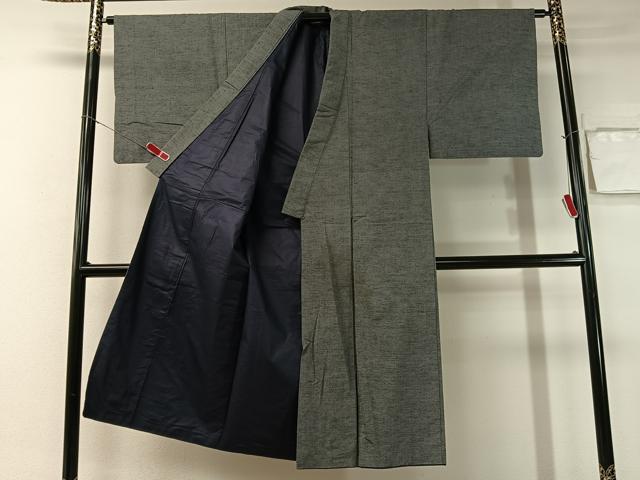 平和屋着物●男性　紬　アンサンブル　墨色　正絹　逸品　CABA4649vp