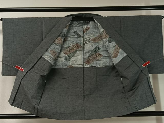 平和屋着物●男性　紬　アンサンブル　墨色　正絹　逸品　CABA4649vp