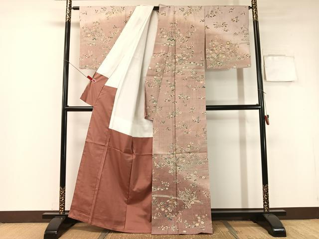 平和屋着物●染織の名門　しょうざん  生紬　訪問着　流水楽器花文　金彩　正絹　逸品　CABA4678vp