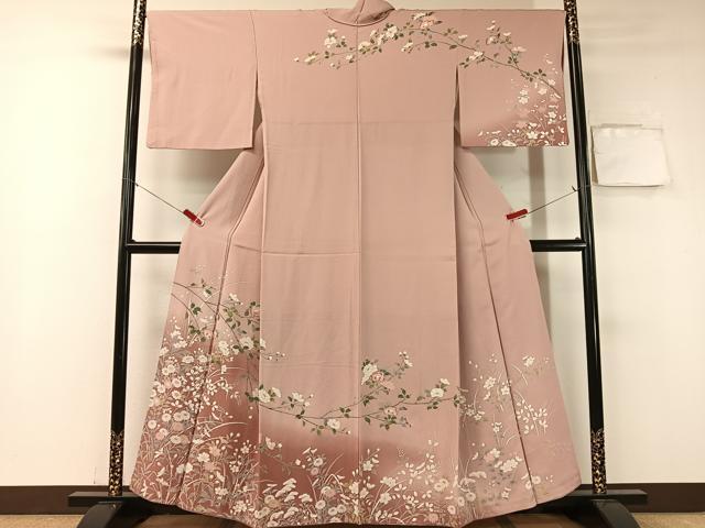平和屋着物●訪問着　友禅　枝花文　暈し染め　正絹　逸品　CABA4688vp
