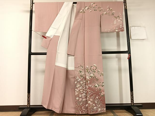 平和屋着物●訪問着　友禅　枝花文　暈し染め　正絹　逸品　CABA4688vp