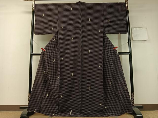 平和屋着物●世界的ファッションデザイナー　山本寛斎　kansaiブランド　小紋　猫　市松文様　洗える着物　CABA4690vp