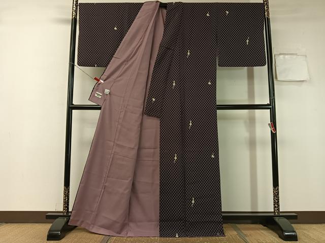 平和屋着物●世界的ファッションデザイナー　山本寛斎　kansaiブランド　小紋　猫　市松文様　洗える着物　CABA4690vp