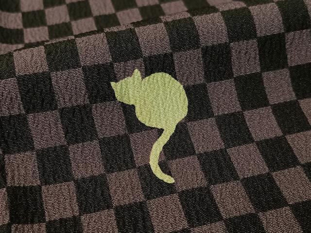 平和屋着物●世界的ファッションデザイナー　山本寛斎　kansaiブランド　小紋　猫　市松文様　洗える着物　CABA4690vp