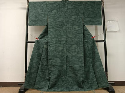 平和屋着物●結城紬　80亀甲　笹竹吉祥文　正絹　逸品　CABA4711vp