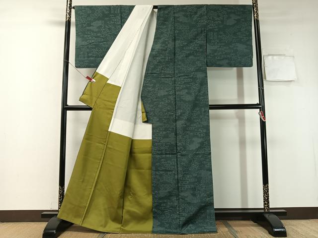 平和屋着物●結城紬　80亀甲　笹竹吉祥文　正絹　逸品　CABA4711vp