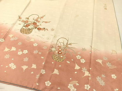 平和屋着物●歌舞伎俳優　六代目　中村児太郎　訪問着　刺繍　吹寄せ花篭文　暈し染め　金彩　正絹　逸品　CABA4715vp