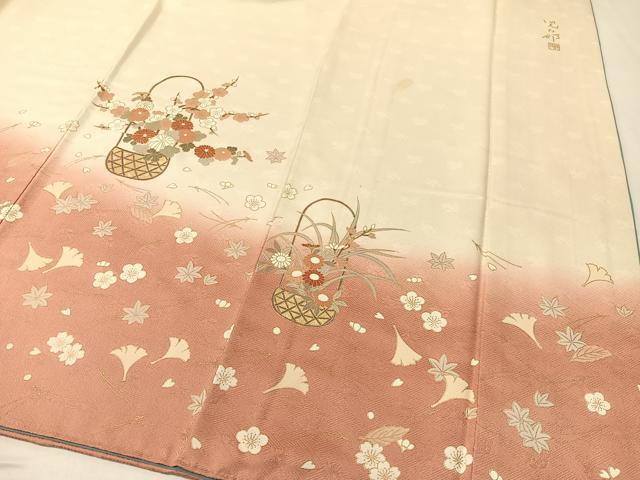 平和屋着物●歌舞伎俳優　六代目　中村児太郎　訪問着　刺繍　吹寄せ花篭文　暈し染め　金彩　正絹　逸品　CABA4715vp