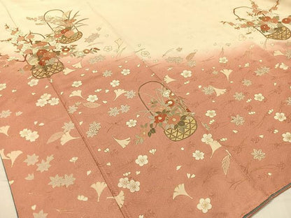 平和屋着物●歌舞伎俳優　六代目　中村児太郎　訪問着　刺繍　吹寄せ花篭文　暈し染め　金彩　正絹　逸品　CABA4715vp