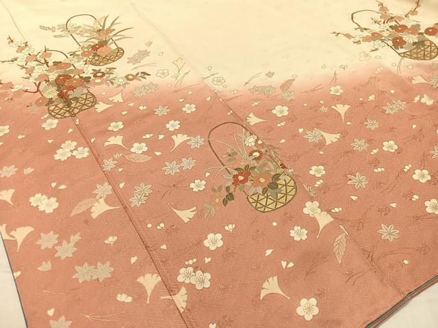 平和屋着物●歌舞伎俳優　六代目　中村児太郎　訪問着　刺繍　吹寄せ花篭文　暈し染め　金彩　正絹　逸品　CABA4715vp