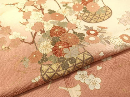 平和屋着物●歌舞伎俳優　六代目　中村児太郎　訪問着　刺繍　吹寄せ花篭文　暈し染め　金彩　正絹　逸品　CABA4715vp
