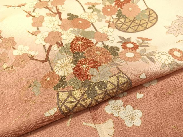 平和屋着物●歌舞伎俳優　六代目　中村児太郎　訪問着　刺繍　吹寄せ花篭文　暈し染め　金彩　正絹　逸品　CABA4715vp