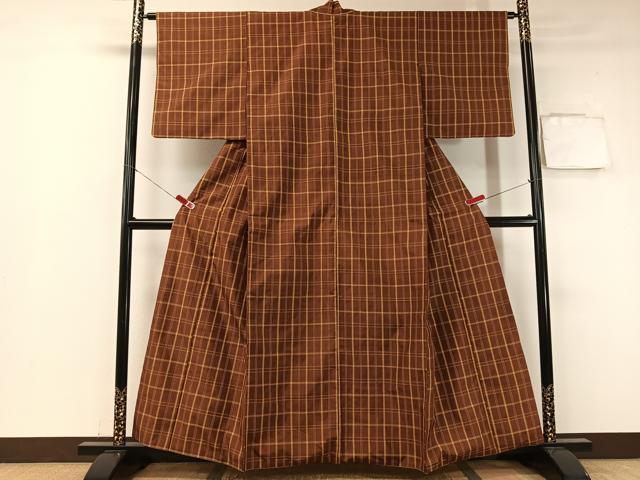 平和屋着物●上質な紬　格子柄　正絹　逸品　CABA4728vp