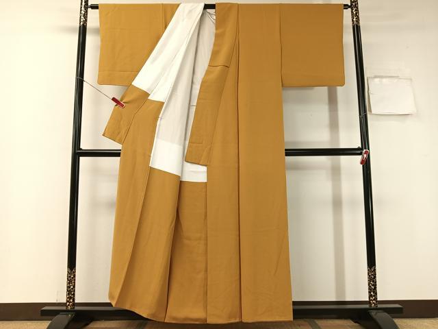平和屋着物●上質な色無地 山吹茶色 正絹 逸品 CABA4730vp
