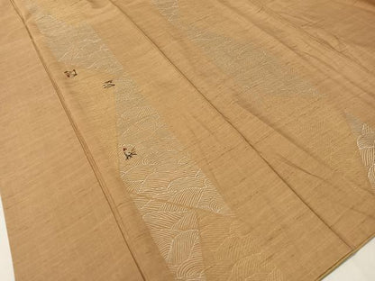 平和屋着物●訪問着　白山紬　刺繍　立波葡萄蔦の葉間道　金糸　正絹　逸品　CABA4737vp