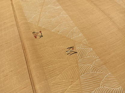 平和屋着物●訪問着　白山紬　刺繍　立波葡萄蔦の葉間道　金糸　正絹　逸品　CABA4737vp