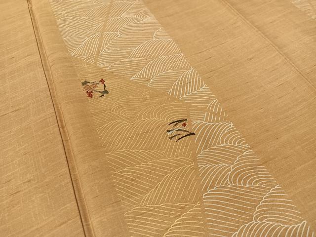 平和屋着物●訪問着　白山紬　刺繍　立波葡萄蔦の葉間道　金糸　正絹　逸品　CABA4737vp