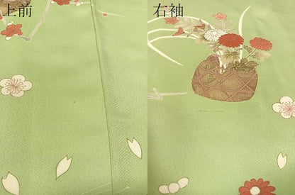 平和屋着物●訪問着　駒刺繍　吹寄せ花篭文　金彩　正絹　逸品　CABA4741vp