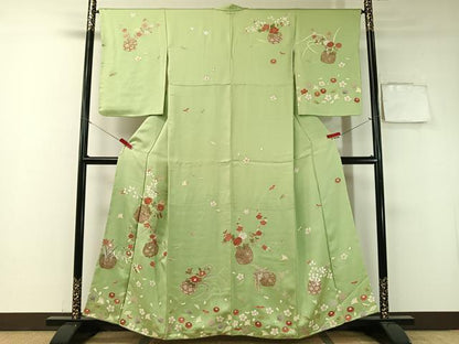 平和屋着物●訪問着　駒刺繍　吹寄せ花篭文　金彩　正絹　逸品　CABA4741vp