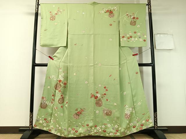 平和屋着物●訪問着　駒刺繍　吹寄せ花篭文　金彩　正絹　逸品　CABA4741vp